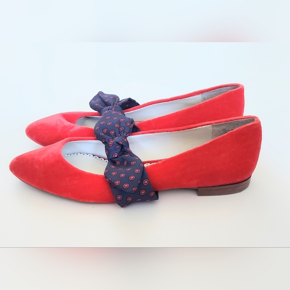 1901 Hamilton Size 7M Red Velvet Preppy Style Flats Shoes Bow - Picture 3 of 8
